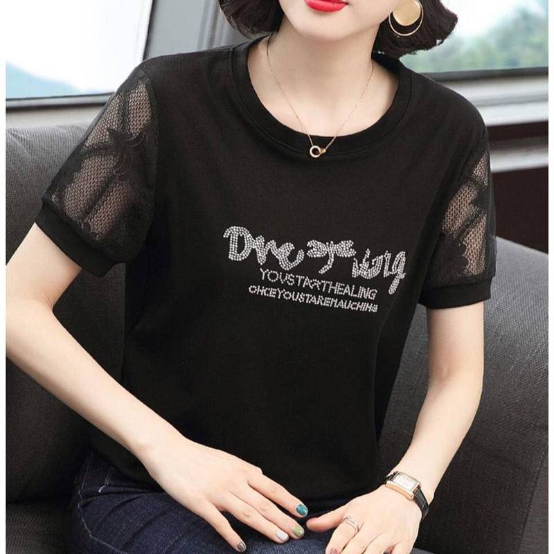 Áo Thun Tay Ngắn Màu Đen Chất Liệu Chiffon Cao Cấp Thời Trang