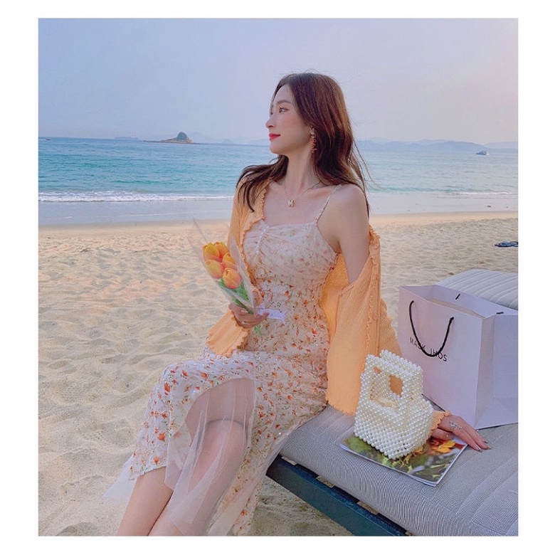 Váy Hai Dây Hoa Nhí/ Váy Maxi Đi Biển VH10 Phong Cách Hàn Quốc