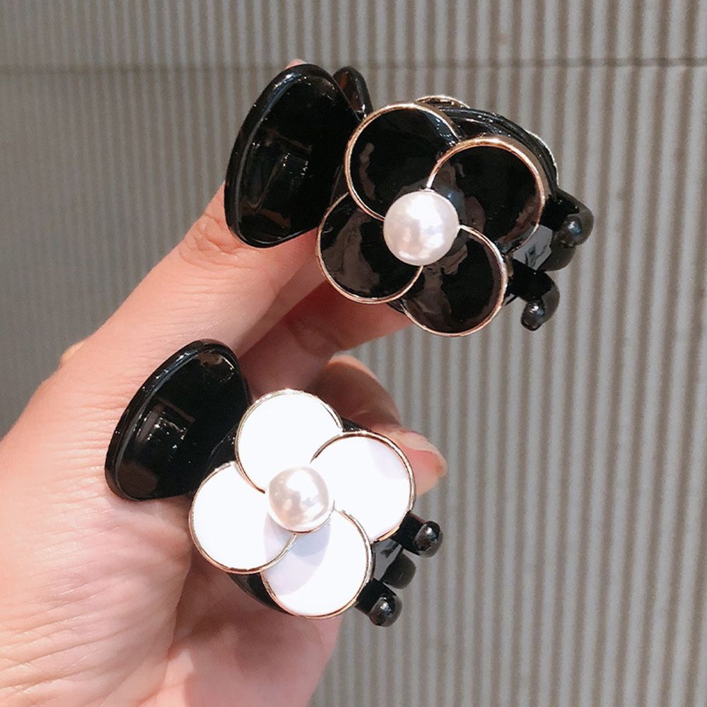 Kẹp tóc phối hình hoa trà bằng nhựa resin màu trơn phong cách cổ điển thời trang cho nữ