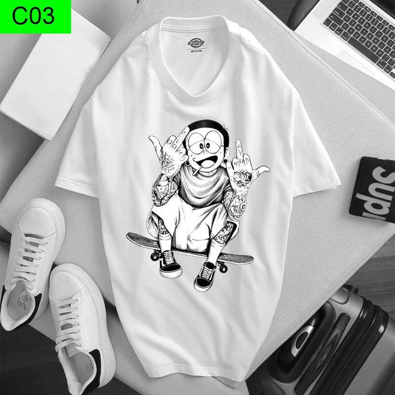 Áo thun Nobita Style💖 Freeship💖 Áo phông cao cấp nam nữ 2 màu trắng đen tay ngắn cổ tròn hình in phối - Yume Fashion