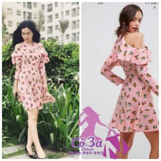 Đầm hoa hường khoét vai