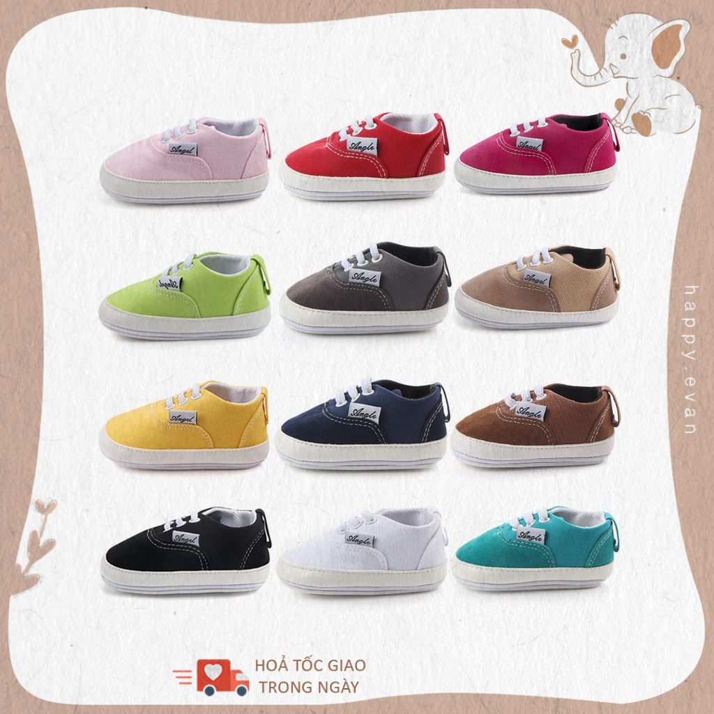 🅷.🄴🅅🄰🄽 [2-5m] Giày bata thể thao bằng vải canvas phối màu thể thao, nhẹ nhàng đứng form cho bé, phù hợp tặng đầy tháng.