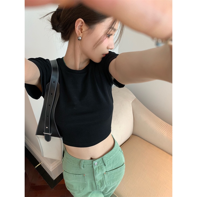 Cocory vn Áo Thun Tay Ngắn Hở Lưng Màu Trơn Thời Trang Quyến Rũ Cho Nữ