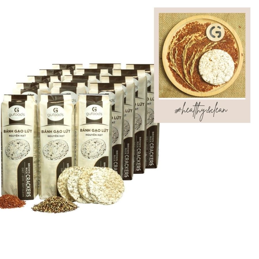 Combo 5 túi Bánh gạo lứt ăn kiêng GUfoods (mỗi túi 510g = 54 bánh) - Tập gym, giảm cân, thực dưỡng, eat clean