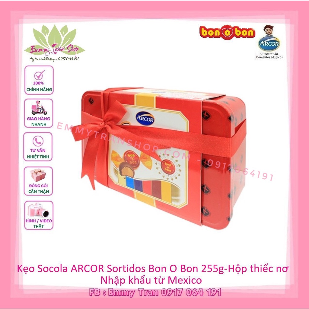 Kẹo Arcor Sortidos Bon O Bon Chocolate 255gr - Hộp Thiếc Nơ  Nhập Khẩu Từ Mexico