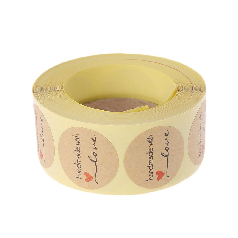 500 Miếng Dán Hình Tròn In Chữ Handmade With Love You Bằng Giấy Kraft Dùng Trang Trí Diy
