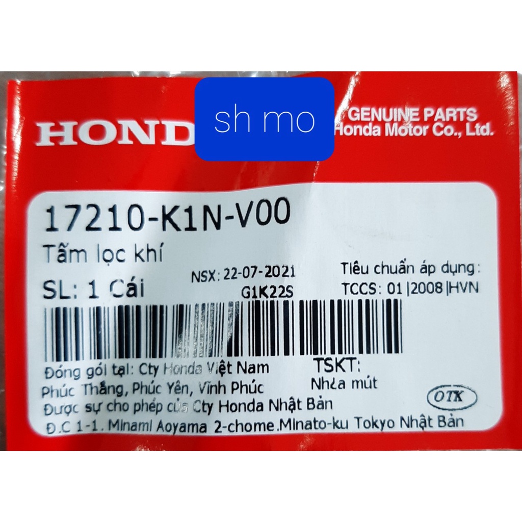 Lọc gió xe SH Mode 2021 chính hãng Honda 17210-K1N-V00