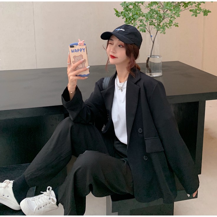 Áo Blazer Trơn 1 Lớp Phong Cách Hàn Quốc Trẻ Trung