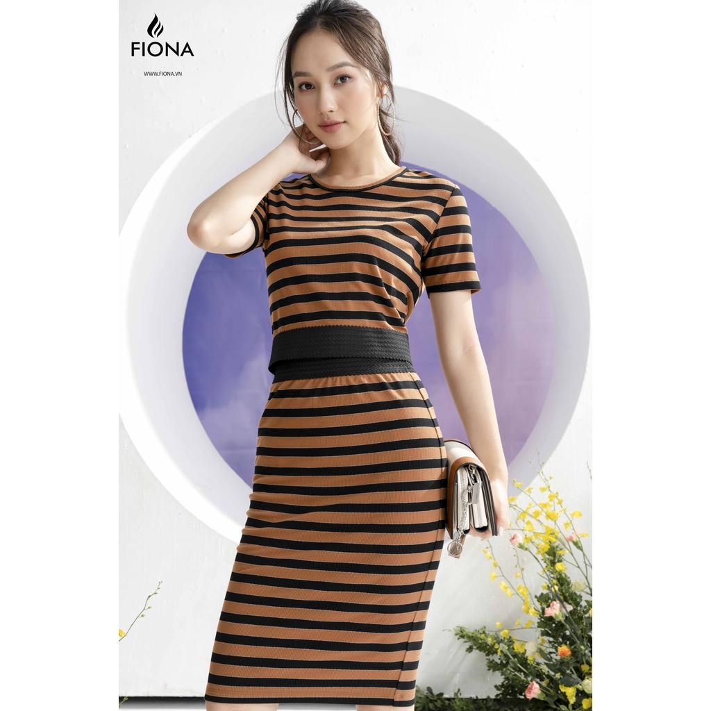 Chân váy cotton kẻ ngang FIONA , chân váy dài cạp bo len chun F220622