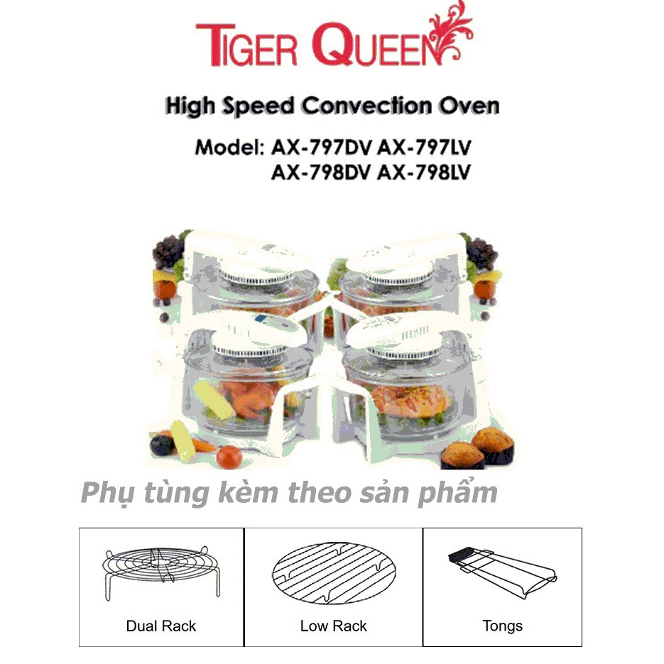 [Mã ELHADEV giảm 4% đơn 300K] Lò Nướng Điện Tử Thủy Tinh Tiger Queen AX-797LV - 11Lít