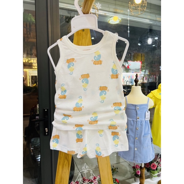 Bộ hè bé trai bé gái sát lách cotton tre dư xịn hàng xuất Hàn hình ngộ nghĩng