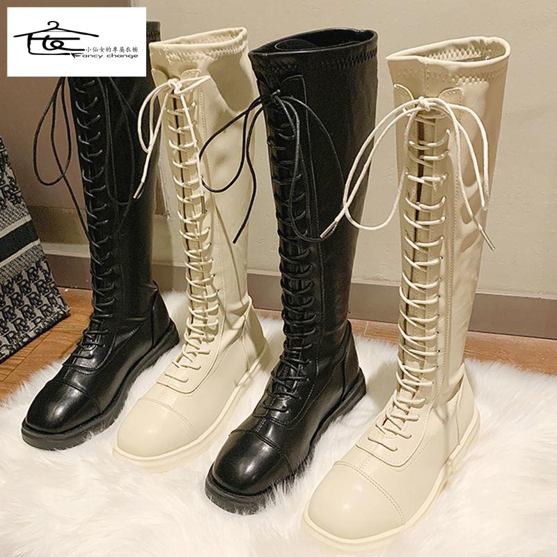 Giày Bốt Trắng Cổ Cao Đế Dày Thoáng Khí Thời Trang Xuân Thu Năm 2021 Cho Nữ