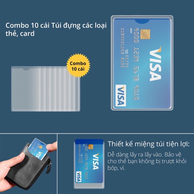 Set 10c Bao, vỏ, bọc thẻ Căn Cước Công Dân , ATM, thẻ chung cư nhựa PVC siêu trong siêu dẻo