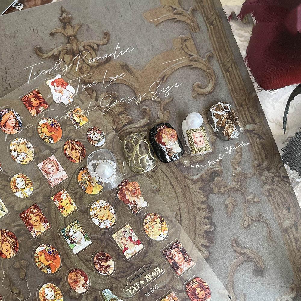Miếng Dán Trang Trí Móng Tay Thiết Kế Phong Cách Retro Thời Trang