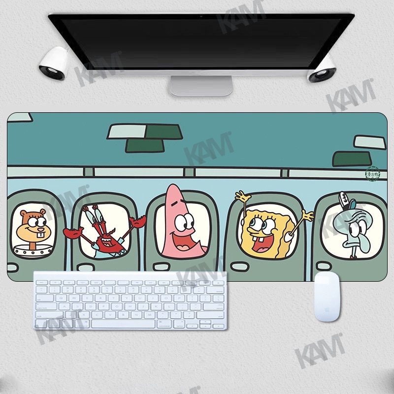 Tấm Lót Chuột Và Bàn Phím Cỡ Lớn 800mmx300mm Hình SpongeBob Chống Thấm Nước