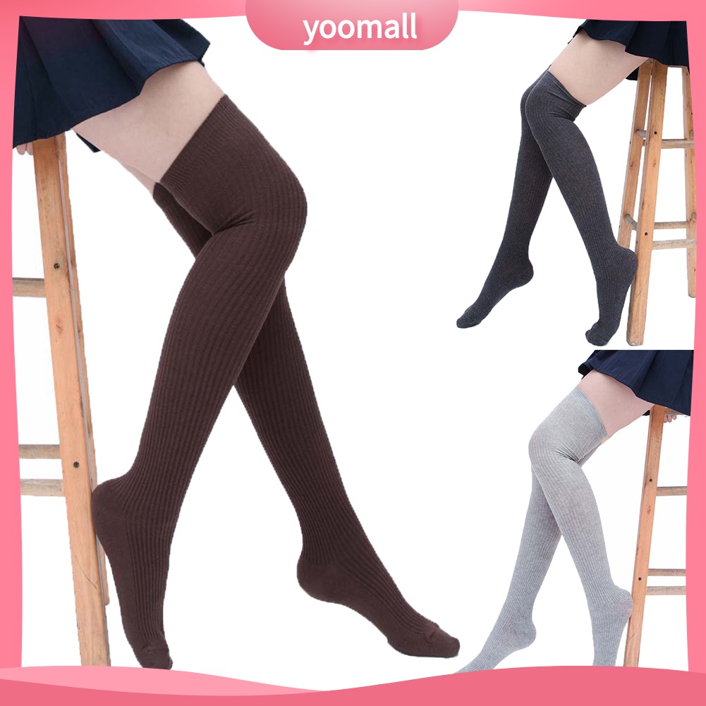 Vớ đùi nữ dệt kim màu trơn giữ ấm thời trang mùa đông