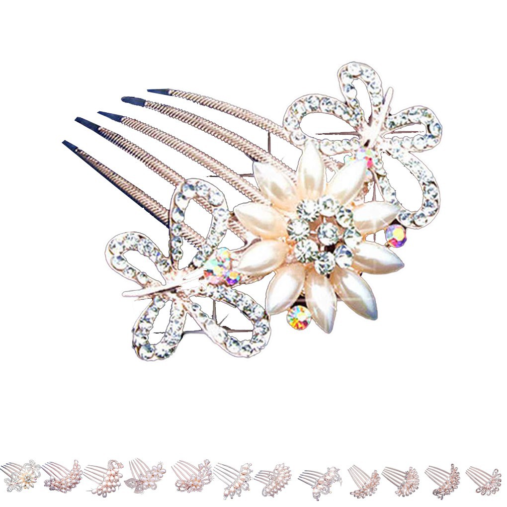 Rhinestones Bridal Wedding Hair Pins Simulated Pearl Flowers Hair Comb Weddings