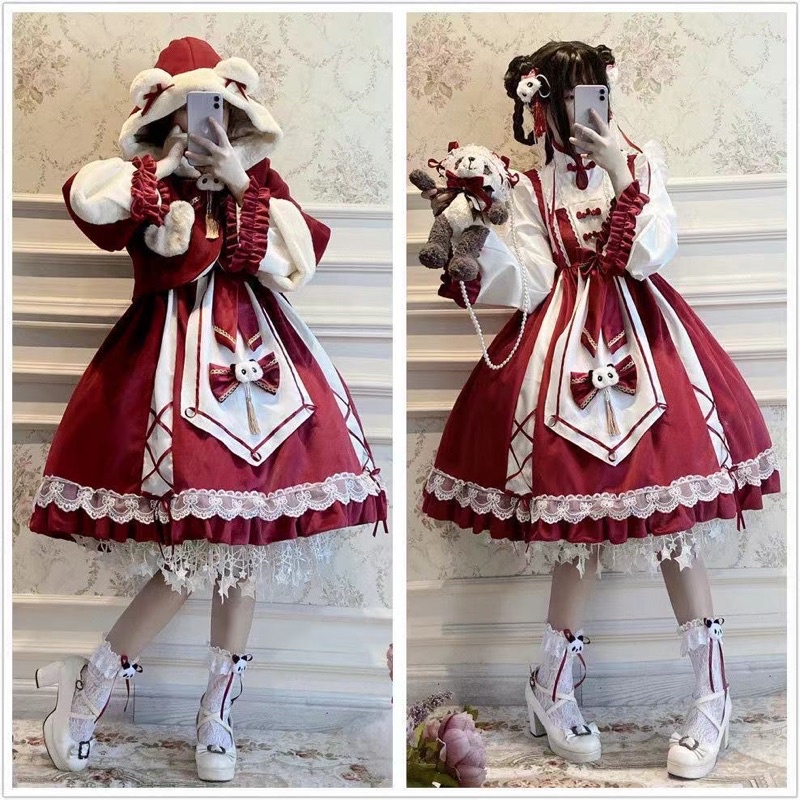 Đầm lolita đỏ OP dài tay