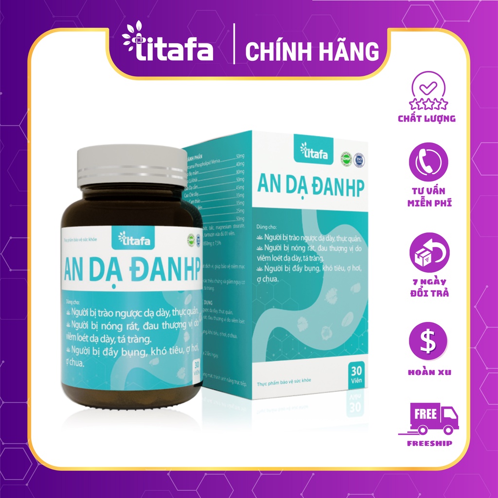 Viên uống AN DẠ ĐANHP hộp 30 viên - Hỗ trợ người bị trào ngược, nóng rát dạ dày, đầy bụng, khó tiêu, ợ hơi, ợ chua