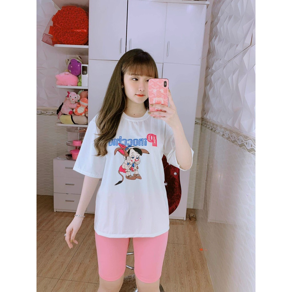 Set Bộ Đồ Nữ Mặc Nhà Dễ Thương Quần Short ngố thun ôm sát + Áo Phông PIOCCHIO Ullzang (Ảnh thật/Có Sẵn)
