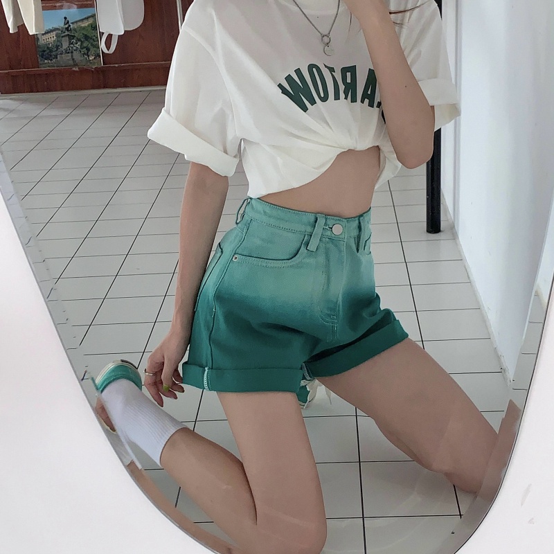 Xiaozhainv Quần Đùi Denim Lưng Cao Ống Rộng Màu Gradient Cá Tính Phong Cách Hàn Quốc Sành Điệu Cho Nữ Với Size S-4Xl | BigBuy360 - bigbuy360.vn