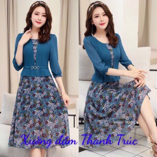 Đầm voan hoa m/l/xl/2xl⚡️đầm trung niên