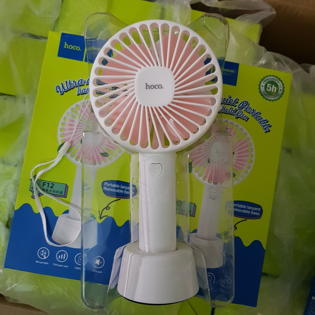 Quạt mini cầm tay tích điện 3 tốc độ gió Hoco F12 chính hãng hoco.