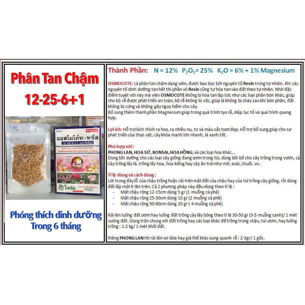 Phân Vàng Tan Chậm Thailand Kích Hoa, Hoa To Đậm Màu NPK 12-25-6+1