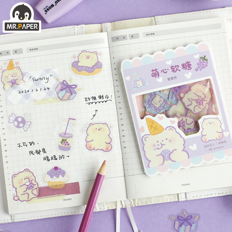 Túi 45 miếng dán trang trí DIY Mr.Paper mềm mại 6 phong cách hoạt hình tùy chọn sáng tạo