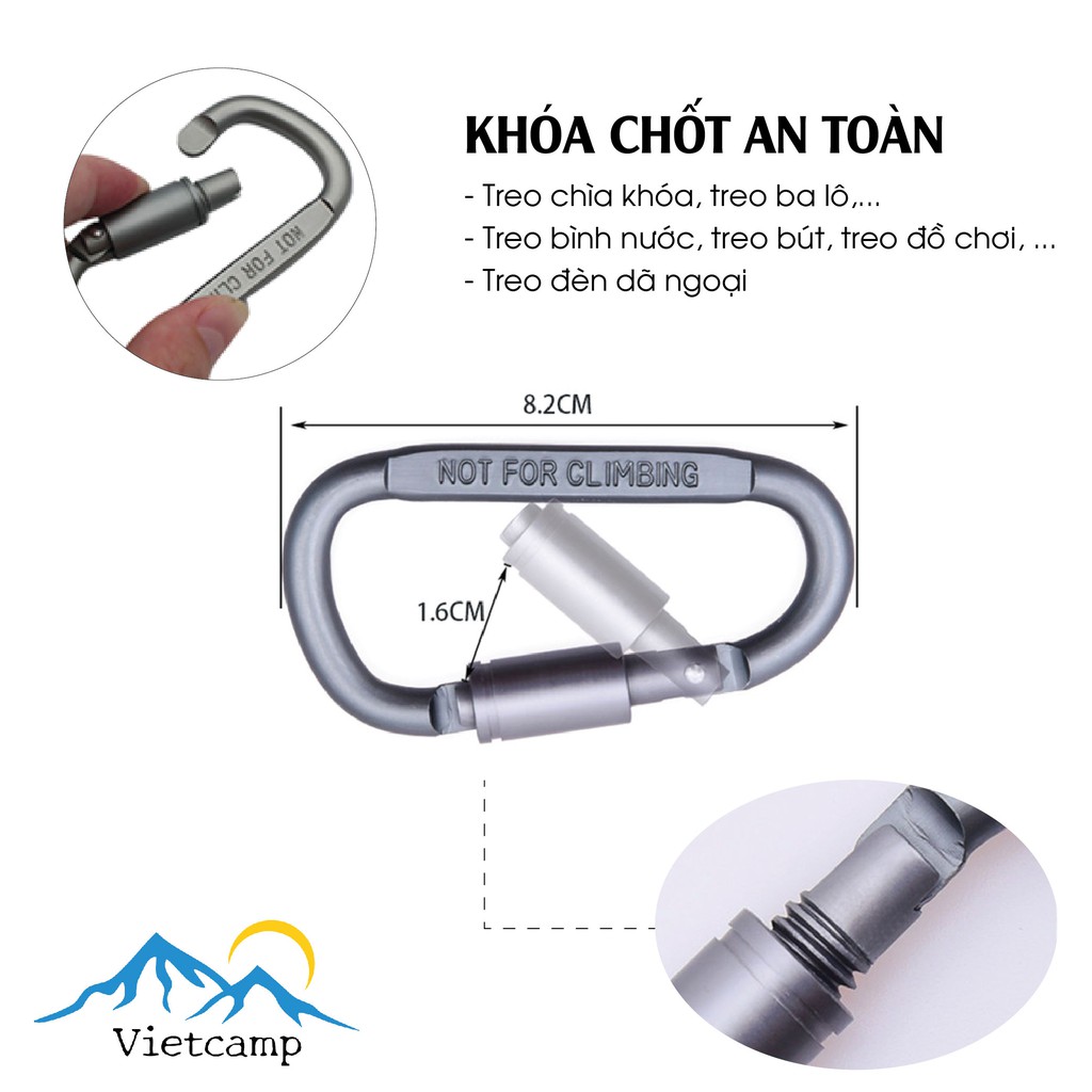 Móc khóa treo đồ dã ngoại - Móc chữ D đa năng có khóa treo đồ du lịch MKD-8