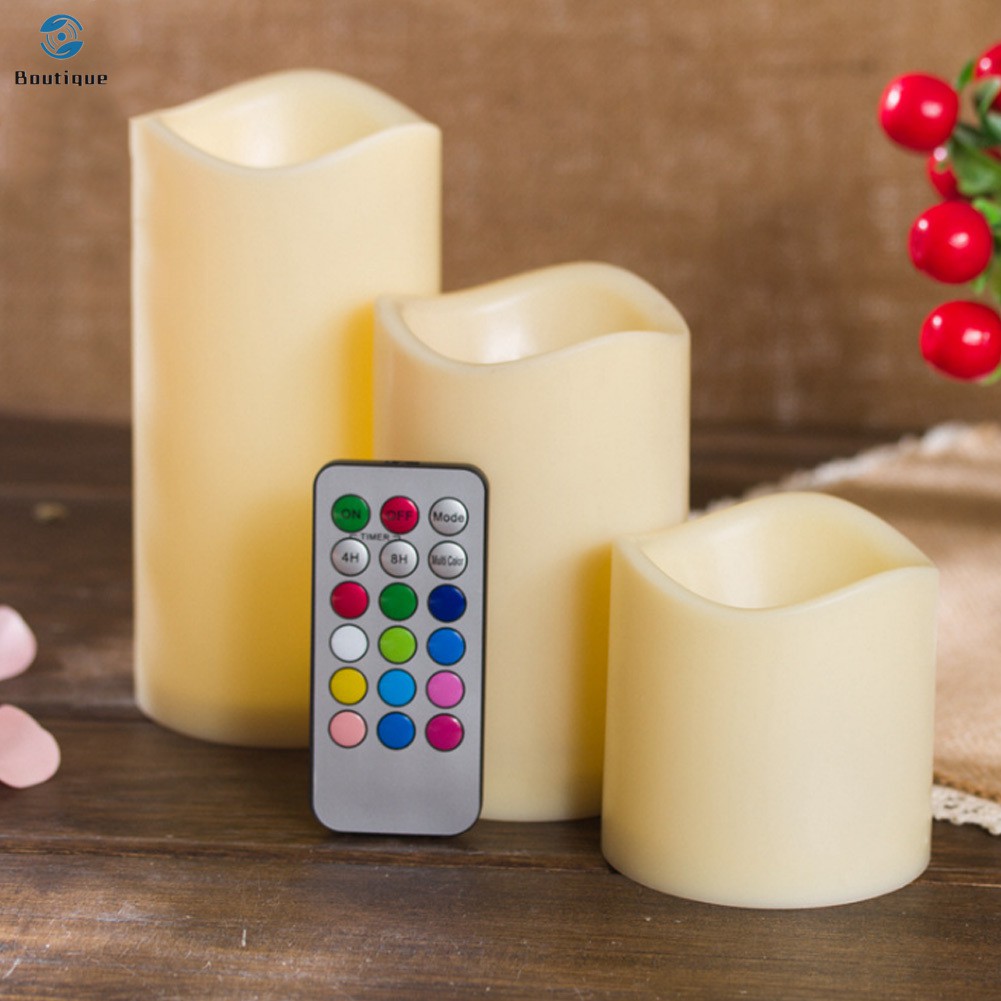 ✿♥▷ 3Pcs Flameless LED Candles Flickering Color Changing Candle Lights Battery Operate with Remo