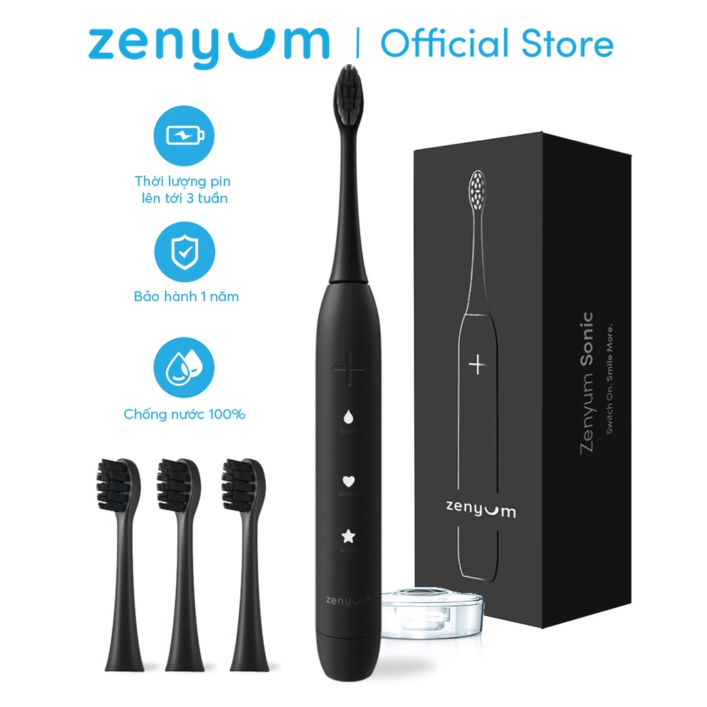 Bộ Bàn Chải Điện Zenyum Sonic & 3 Đầu Thay Thế - Đen/Trắng/Xanh Dương/Xanh Lá