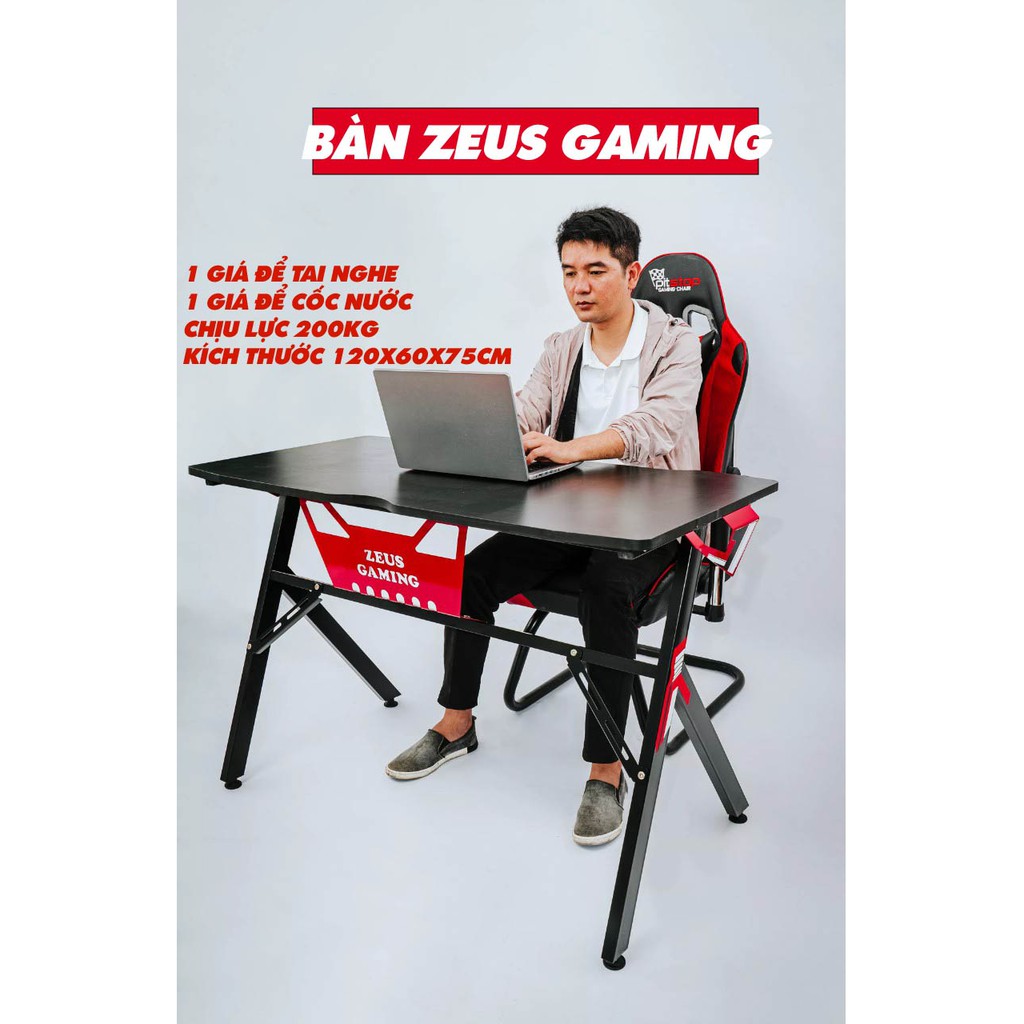 Bàn Gaming ( Zeus Gaming Desk) Cực khỏe Trang bị Giá treo tai nghe Cốc nước kích thước 120x60x75cm.