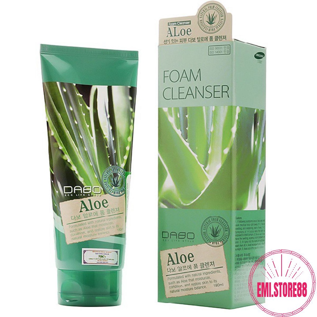 Sữa Rửa Mặt DABO Lô Hội Hàn Quốc 180ml sạch sâu, se khít lỗ chân lông, ngừa mụn và dưỡng ẩm , Sữa rửa mặt chính hãng