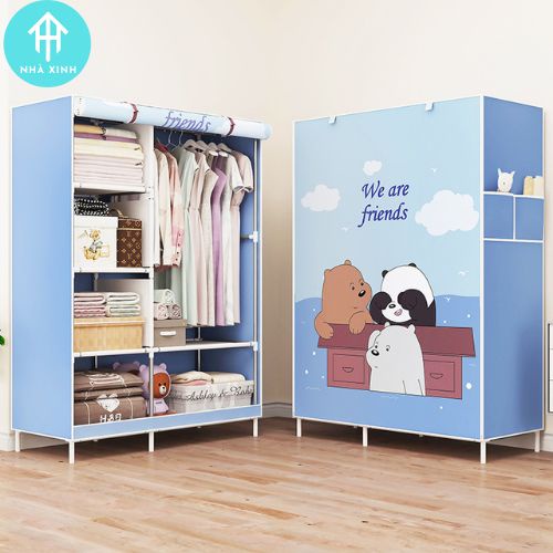 Tủ quần áo Vải 3D 2 Buồng Đựng Quần Áo 3 Buồng 4 Ngăn treo quần áo tiện dụng