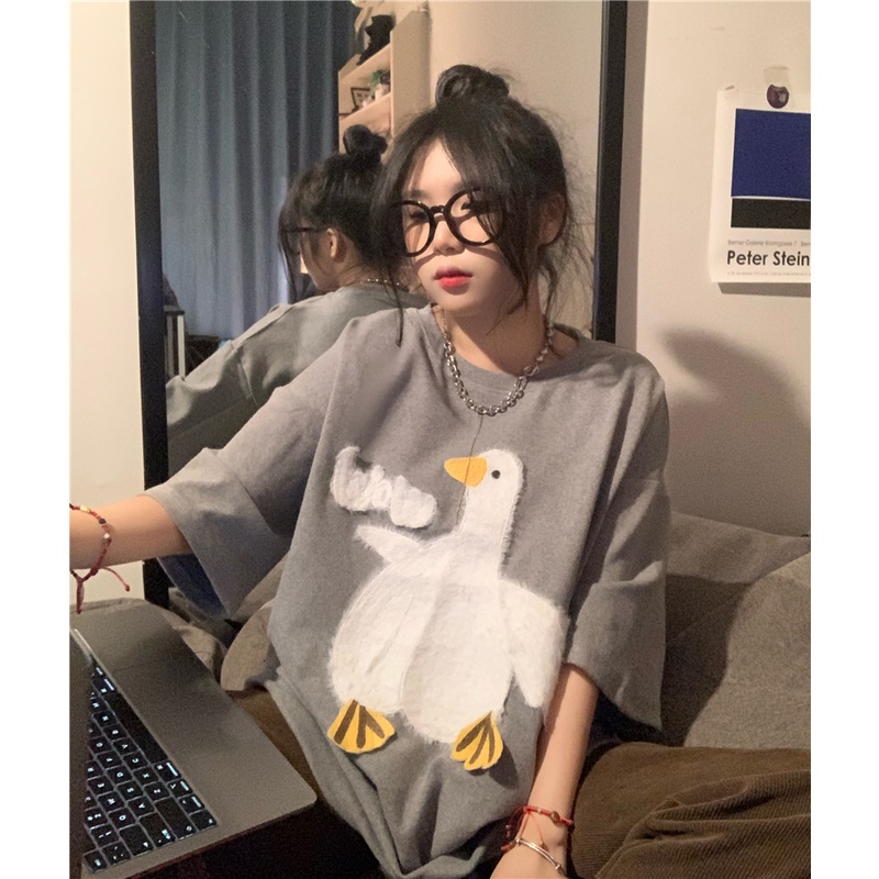 Áo Thun Tay Ngắn In Hình Ngỗng Dễ Thương Thời Trang Mùa Hè Cho Nữ