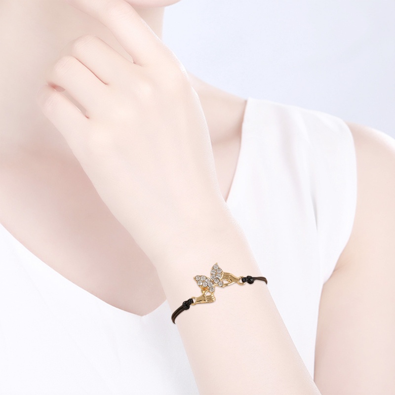 Set 2 Vòng Tay Dây Bện Gắn Thẻ Hình Bướm Dễ Thương Có Thể Điều Chỉnh Cho Cặp Đôi Bạn Thân