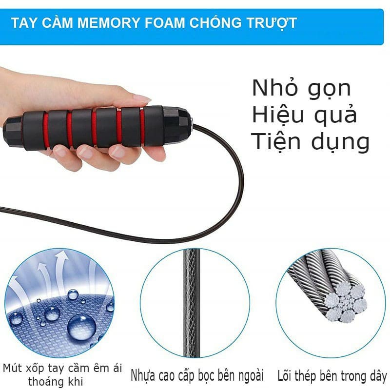 Dây Nhảy Tập Thể Dục Lõi Thép Có thể điều chỉnh độ dài TT04 chiều dài tối đa 2.8m