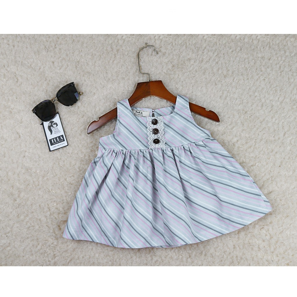 Áo Baby Doll Bé Gái Kẻ Sọc Xanh Cực Yêu Vải Thô Cotton Hàn