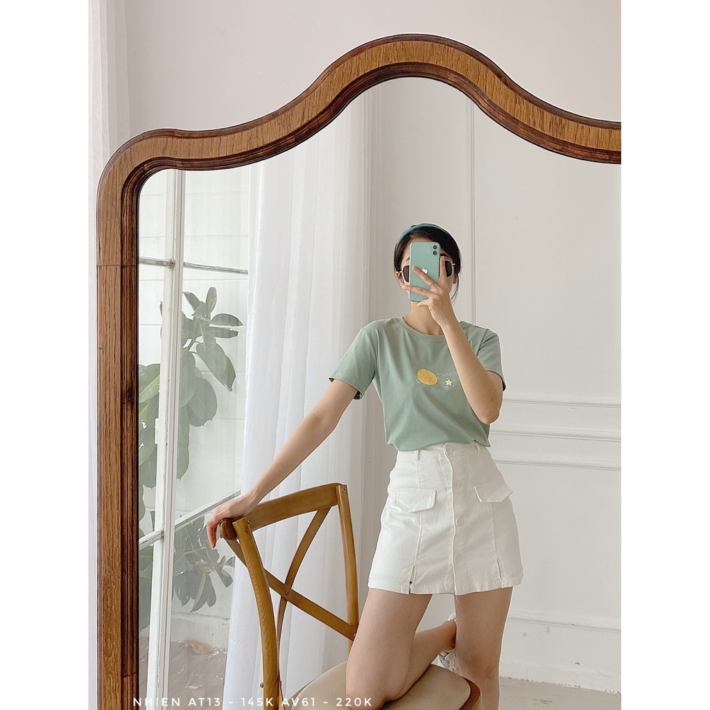 Áo thun tay ngắn cổ tròn cao cấp in hình dễ thương Nhienvintage AT14