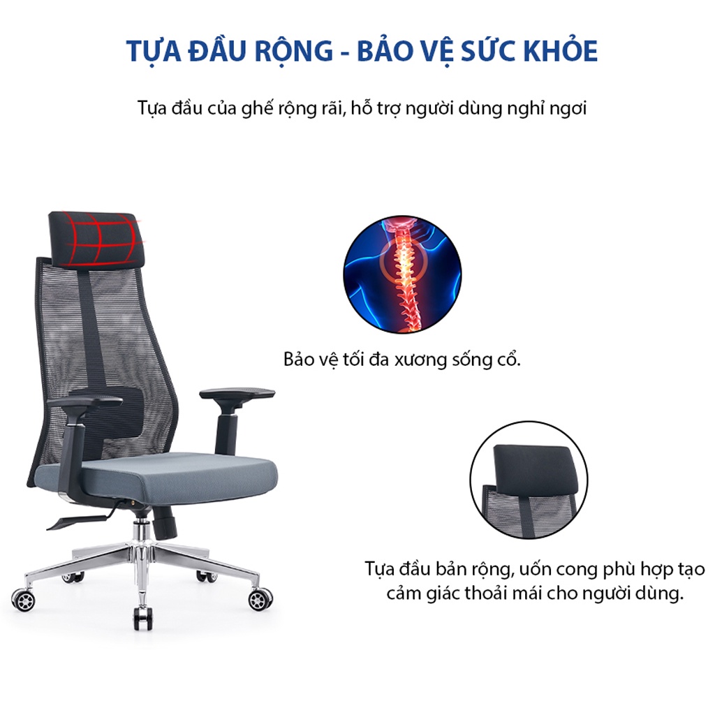 Ghế công thái học GOVI Ergonomic Plato PL15 -Tựa đầu cố định, tựa tay nâng hạ, mâm ghế cố định