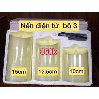 Nến điện tử bộ 3 kèm điều khiển kích thước 10-12-15cm đặt bàn trang trí