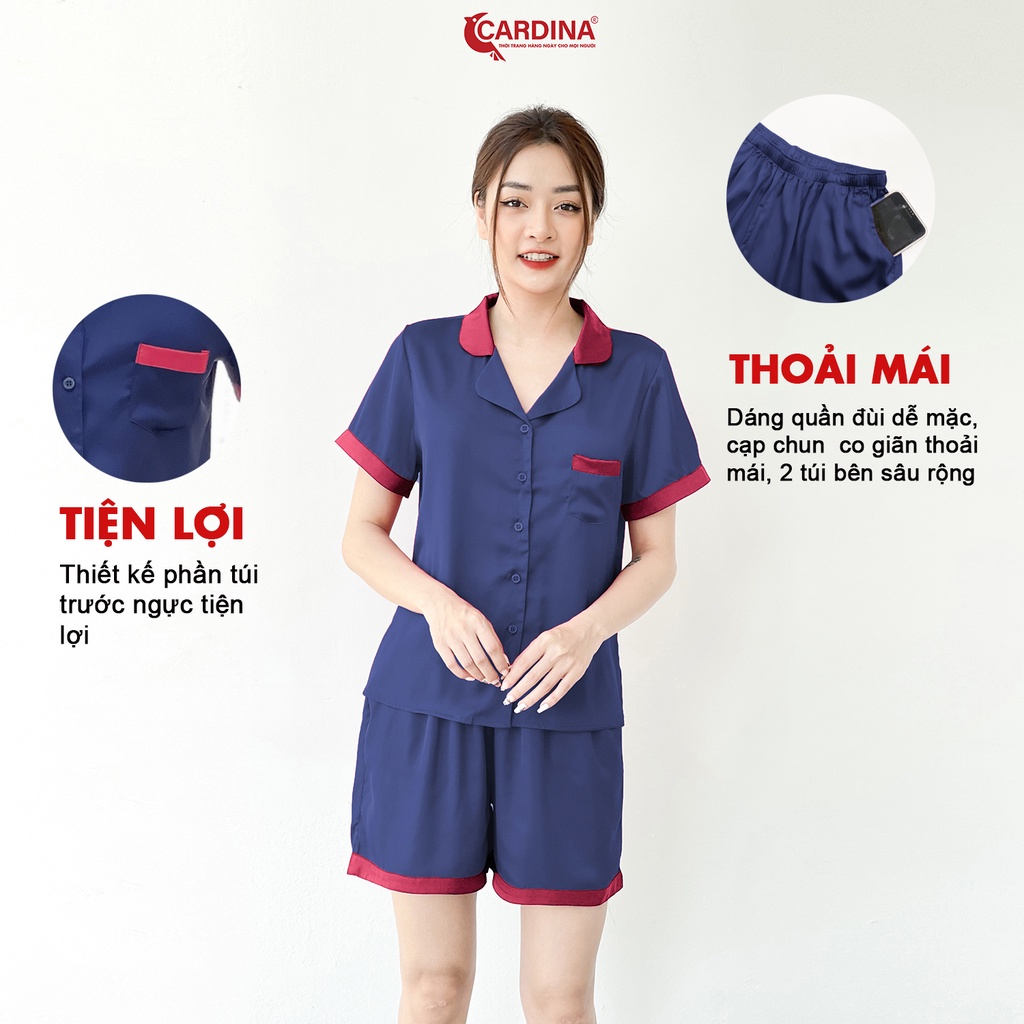 Đồ Bộ Nữ 𝐂𝐀𝐑𝐃𝐈𝐍𝐀 Pijama Chất Lụa Satin Nhật Cao Cấp Áo Cộc Tay Quần Đùi Pha Màu Tinh Tế 1Pi25