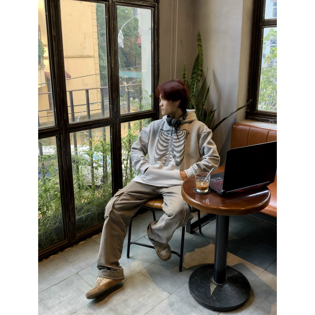 Áo hoodie local brand chính hãng, hoodie unisex form rộng Bone GRAY