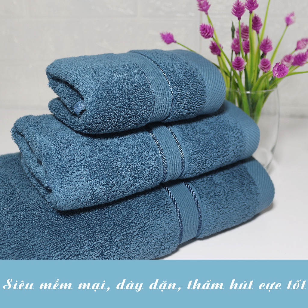 Khăn tắm cao cấp 100% cotton, Combo 3 chiếc dày dặn mềm mại thấm hút cực tốt_Khăn mặt Hanoitex