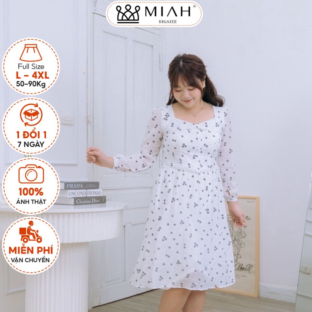 Đầm bigsize nữ váy thiết kế hoa nhí 2 lớp form chữ A màu trắng đi tiệc đi chơi cafe dạo phố MIAH DA0013