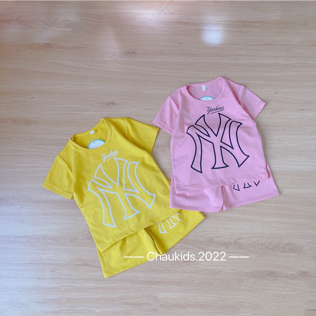 Bộ cộc tay bé gái, bộ quần áo chất cotton QC họa tiết N.Y to cho bé