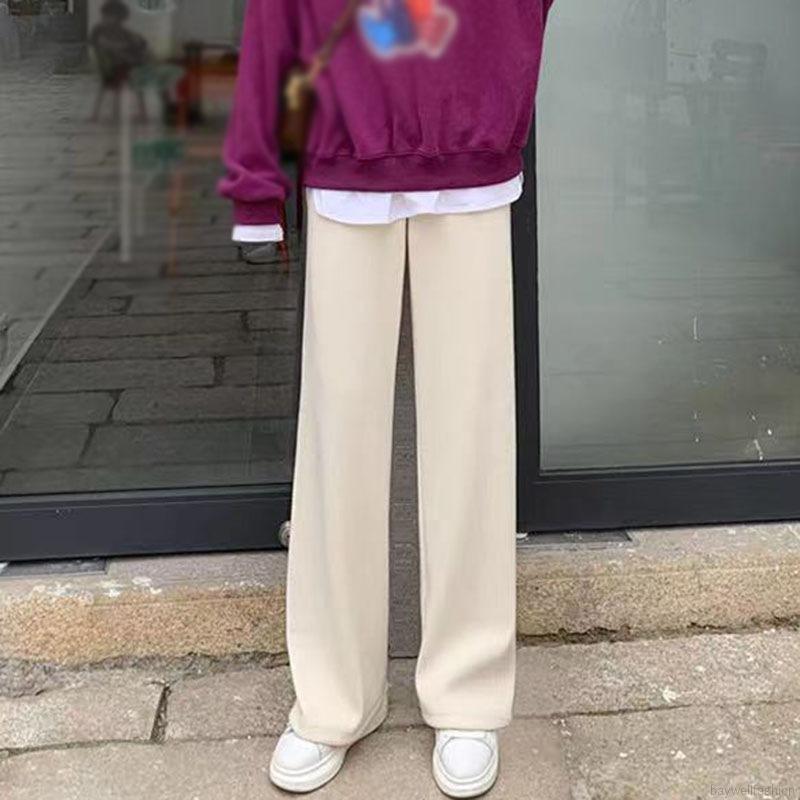 Quần dài ống rộng lưng cao chất liệu nhung dày dặn thời trang | BigBuy360 - bigbuy360.vn