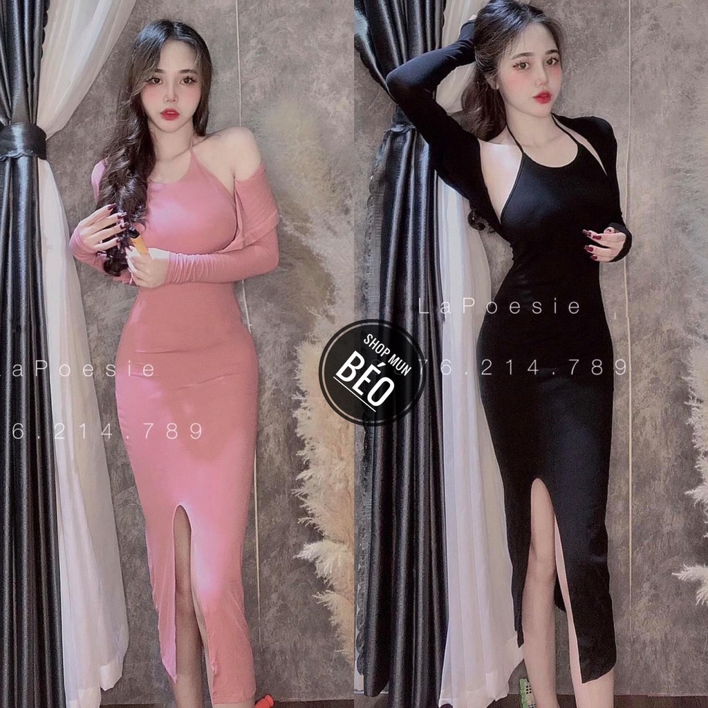 Đầm Body 2 Dây Xẻ Đùi Kèm Áo Khoác Thun Gân Thích Hợp Mặc Đi Tiệc Đi Làm Đi Chơi Phù Hợp Với Mọi Phong Cách