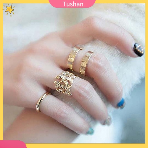 Set 3 nhẫn đeo tay kim loại đính đá xinh xắn cho nữ